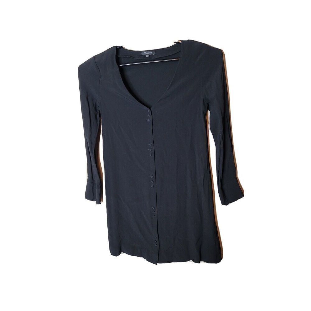 Madewell Women's Little Black Novel Button Front Dress Size XXS t15